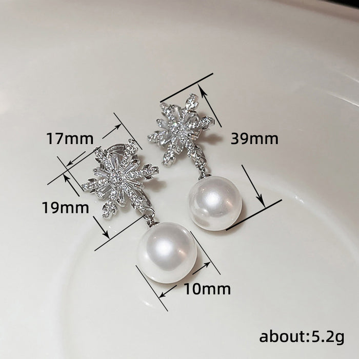 Crystal Snowflake Pearl Earrings Snowflake Design Fashion Earrings