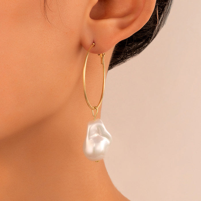 Baroque pearl inlaid earrings geometric rice pearl earrings