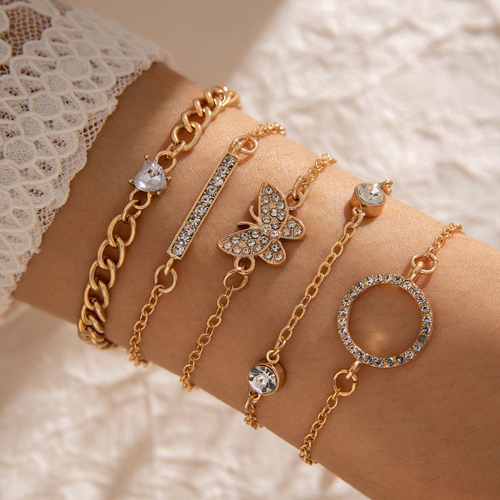 Butterfly and Geometric Heart Bracelet Set – Simple and Luxurious