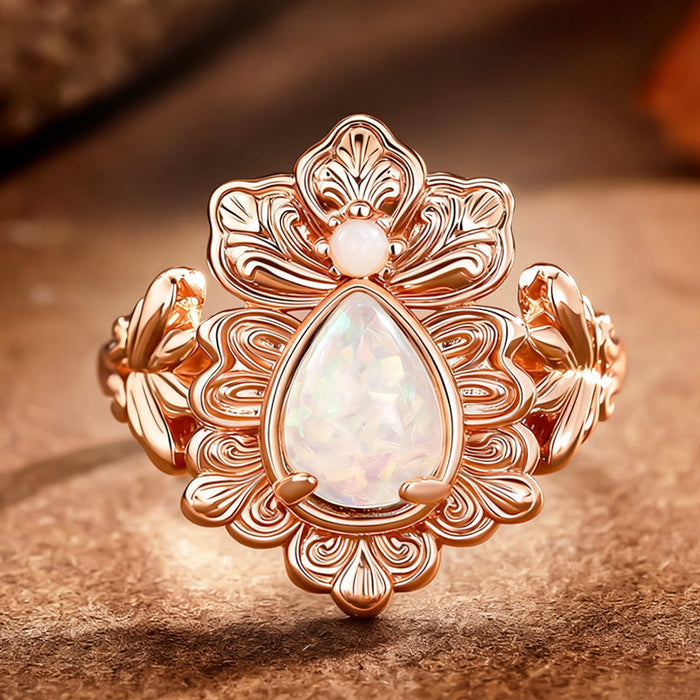 Women's round geometric imitation opal ring