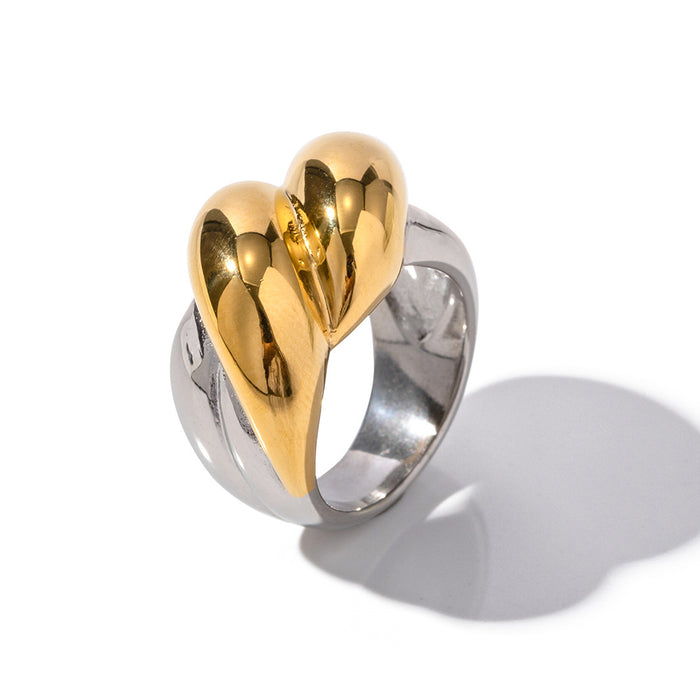 18K Gold Stainless Steel Wave Pattern Ring with Pearl Inlay