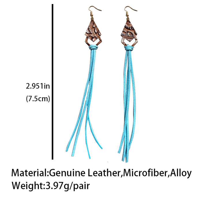 Western Style Simple Crazy Horse Leather Earrings with Turquoise Stone