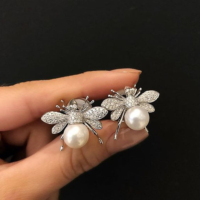 Bee Imitation Pearl Earrings