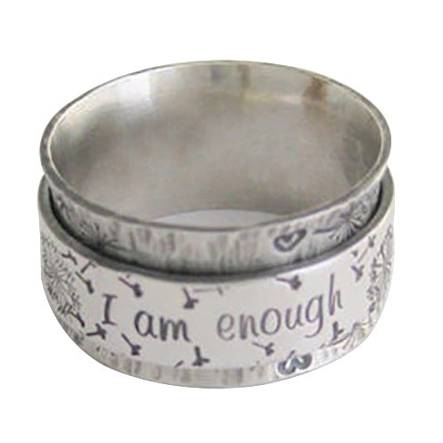 Retro dandelion ring I am enough letter ring