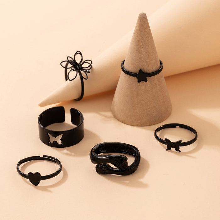 Hollow flower butterfly six-piece ring star heart finger combination