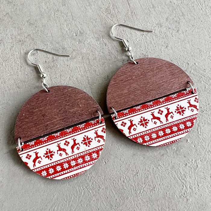 Bohemian Christmas Pattern Patchwork Earrings with Simple Plaid and Stripes