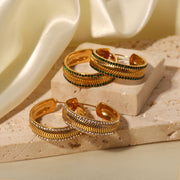 Elegant 18K Gold-Plated C-Shaped Wavy White Zircon Earrings - Double Layer Geometric Jewelry for Women - wallojewerly 