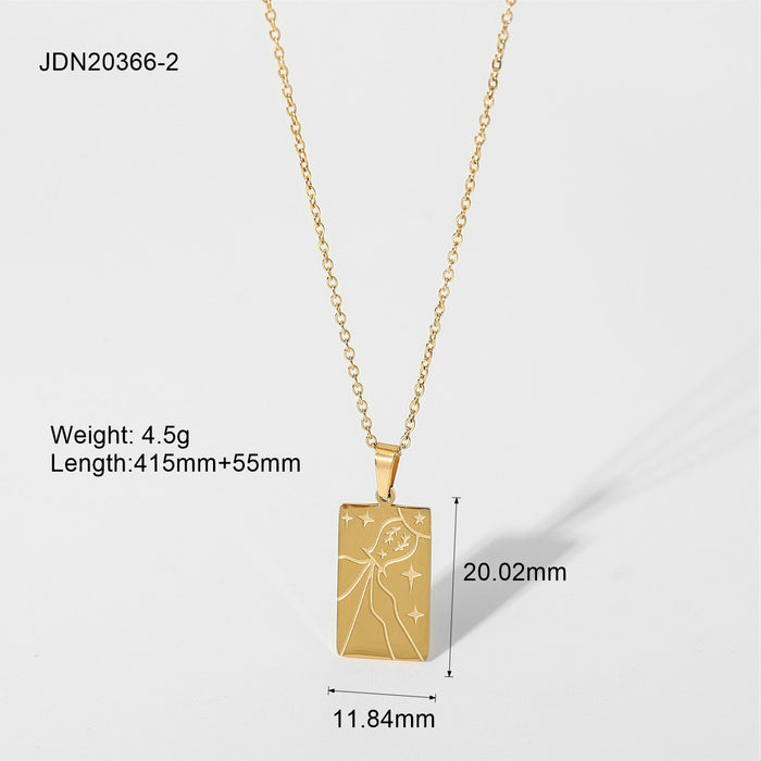 18K Gold-Plated Stainless Steel Tarot Card Pendant Necklace - Square Design