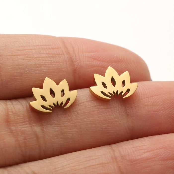 Lotus Flower Hollow Stainless Steel Stud Earrings - Simple and Elegant Floral Jewelry