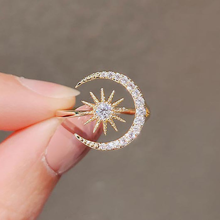 Sun and moon open ring Japanese light luxury starry sky ring adjustable niche female ring