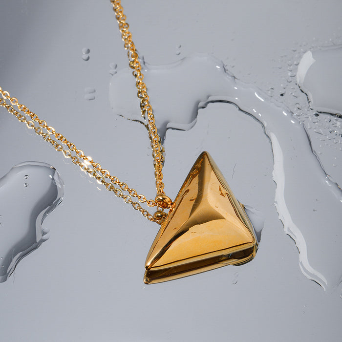 18K Gold-Plated Stainless Steel Triangle Pendant Necklace - Minimalist Designer Jewelry