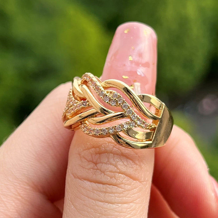 Multi-layer winding hollow geometric twist ring popular ring for men and women