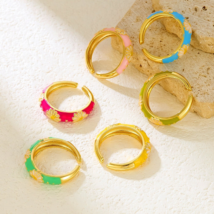 Wholesale copper micro-painted colored flower circle rings