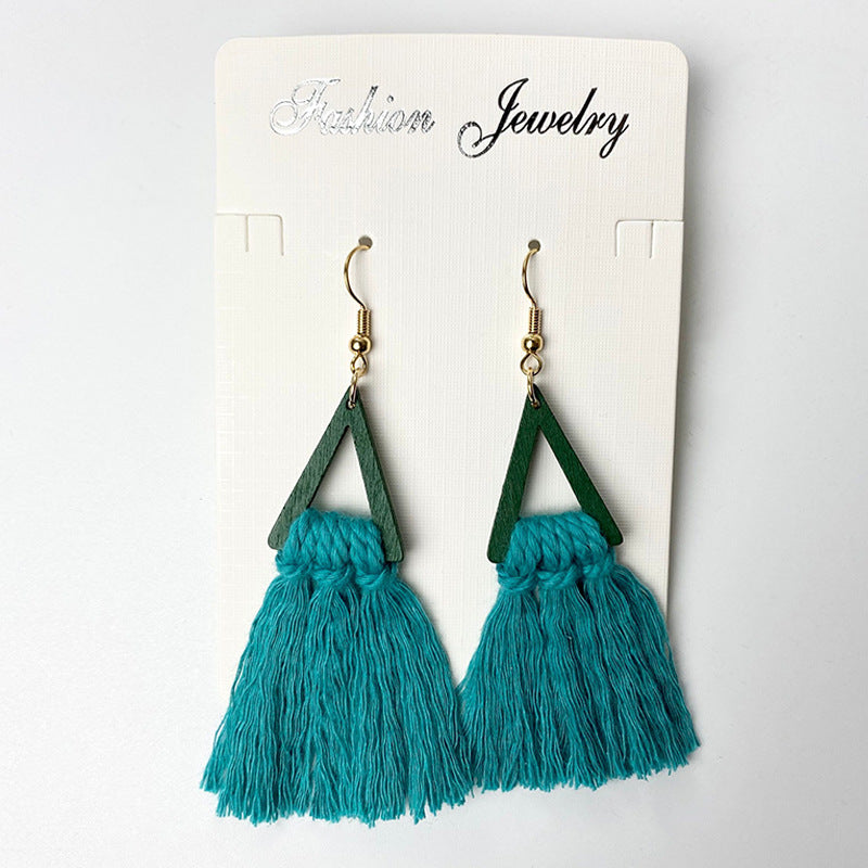 Bohemian Tassel Earrings with Wooden Design for Wedding and Gifts