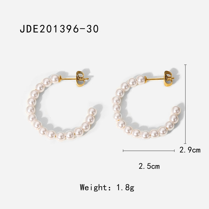 Nuevos pendientes de aro en forma de C con perlas de 30 mm de estilo francés: joyería de moda para mujeres