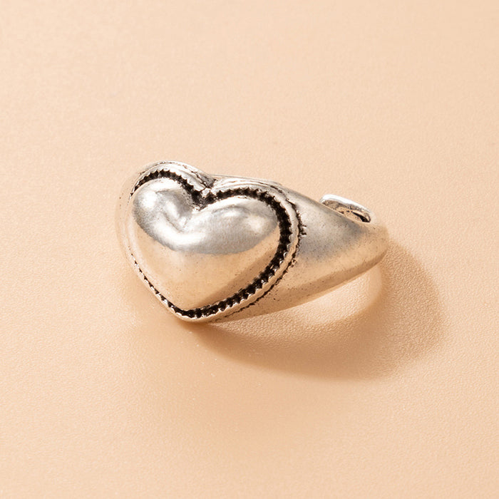 Silver geometric fish mushroom love ring single model