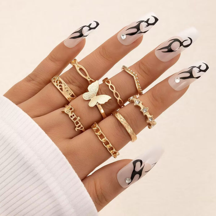 Retro ethnic style exaggerated five-pointed star six-piece ring set