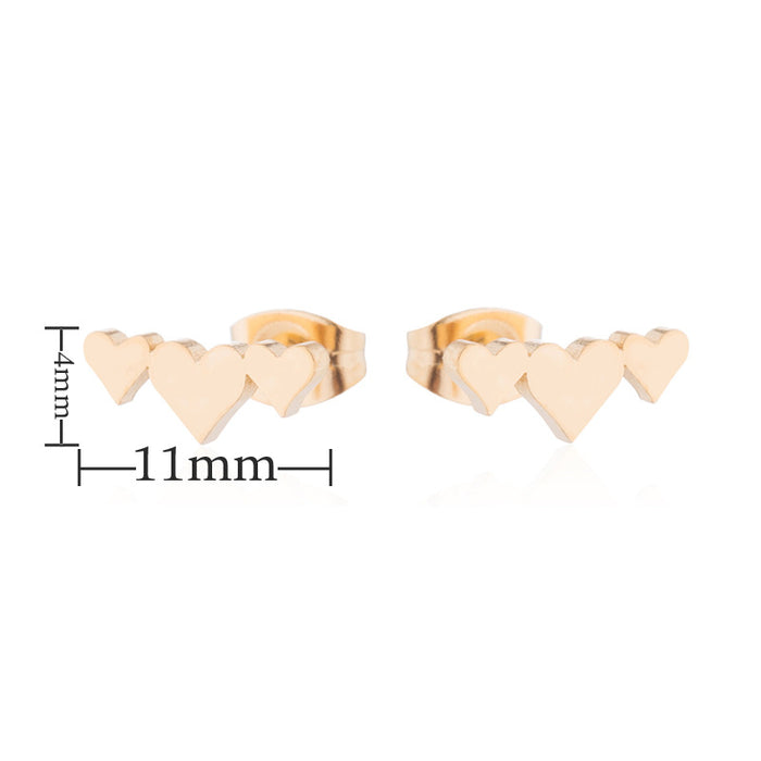 Pendientes de acero inoxidable con forma de corazón triple: joyas geométricas sencillas y elegantes