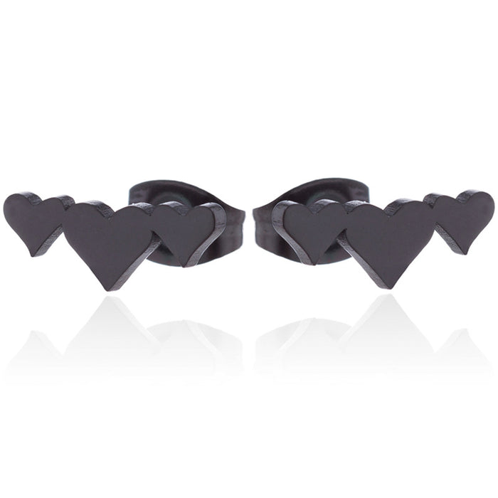 Pendientes de acero inoxidable con forma de corazón triple: joyas geométricas sencillas y elegantes