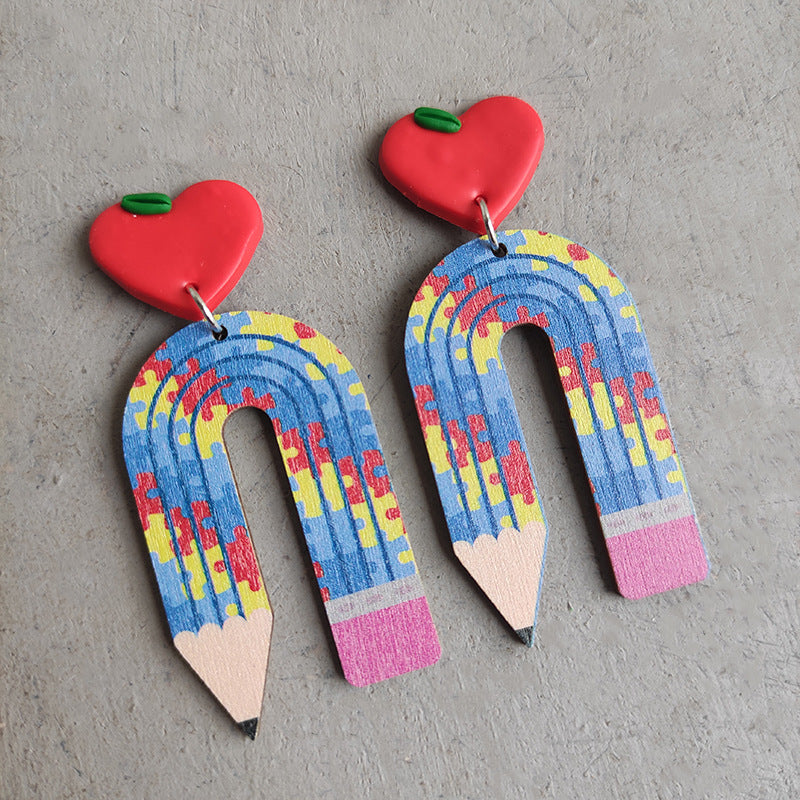 Wooden u pencil earrings