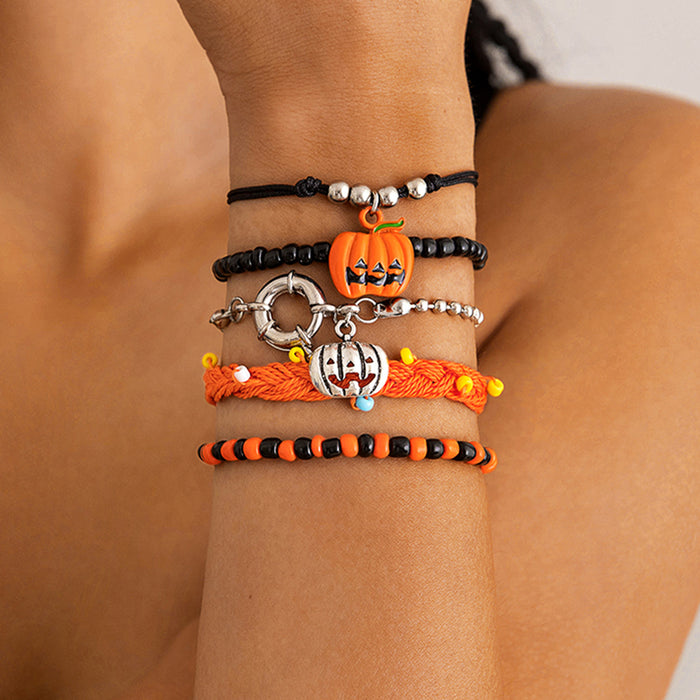 Juego de pulseras de cuentas de calabaza de Halloween: joyería creativa de cinco piezas