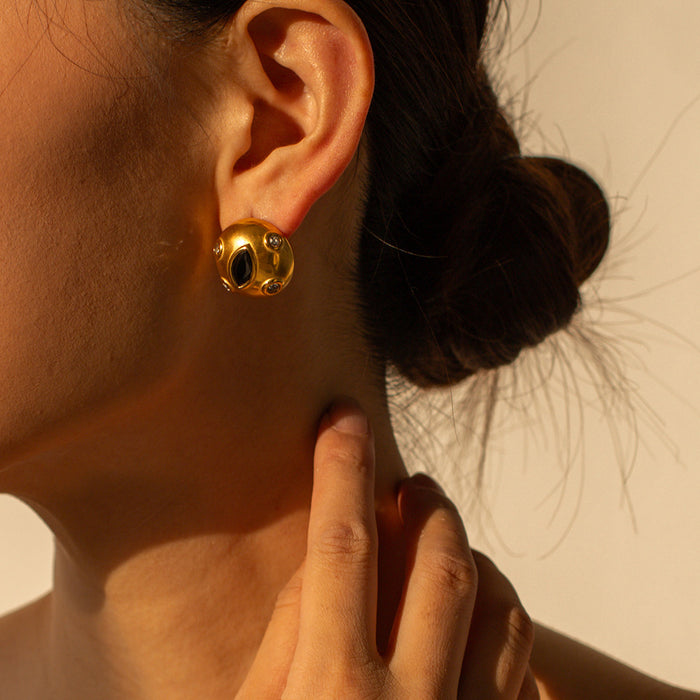 Pendientes de acero inoxidable chapado en oro de 18 quilates con incrustaciones de circonitas cúbicas - Joyas de diseño vintage para mujer