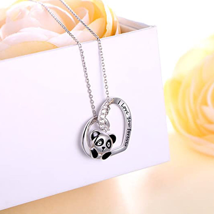 Heart-shaped zircon pendant panda dripping glue women's necklace