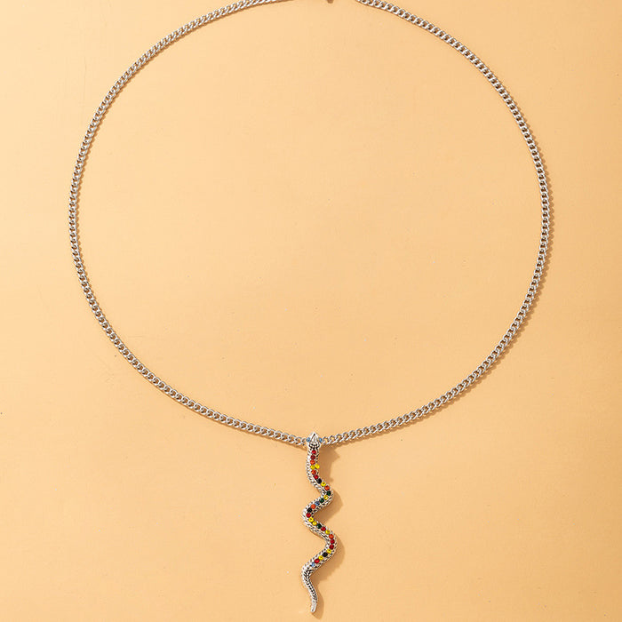 Colorful Diamond Snake Necklace with Geometric Irregular Single Layer Design