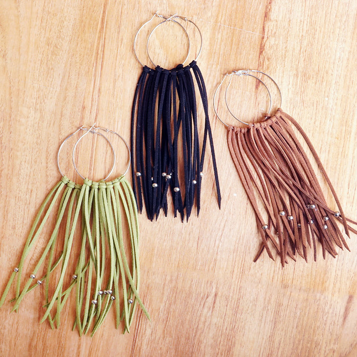 Handcrafted Bohemian Leather Tassel Earrings with High-End Vacation Style