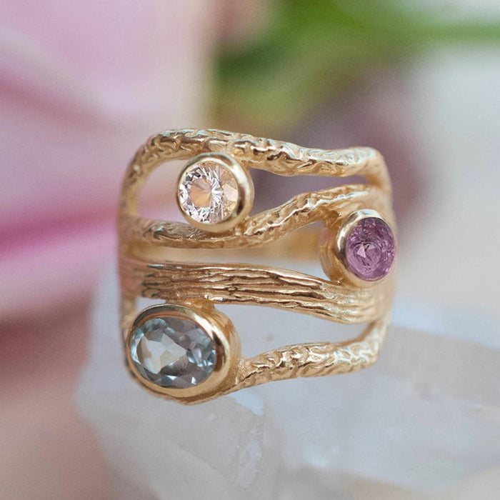 March moonlight imitation gemstone ring gradient color line ring