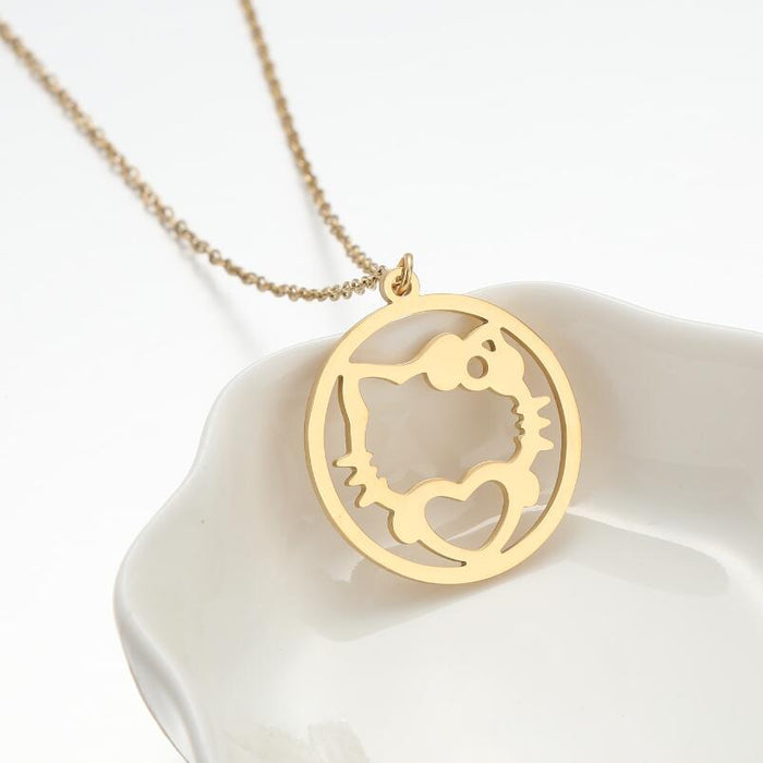 Collar con colgante de gato de la suerte, cadena de clavícula con forma de corazón geométrica simple de estilo japonés y coreano al por mayor