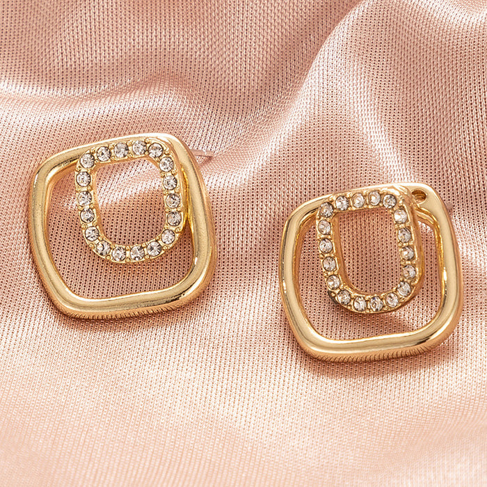 Square geometric diamond-studded earrings with simple and elegant temperament