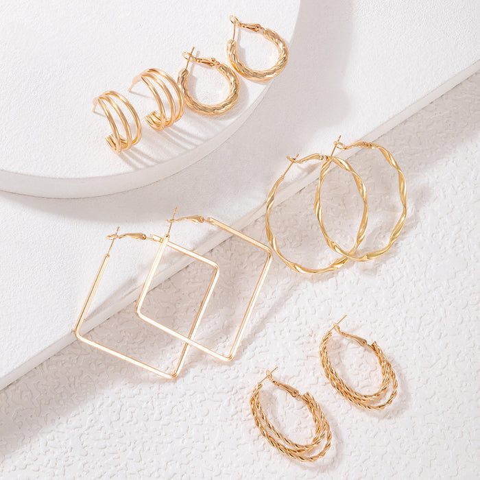 Alloy twist earring set simple geometric square five-piece earring