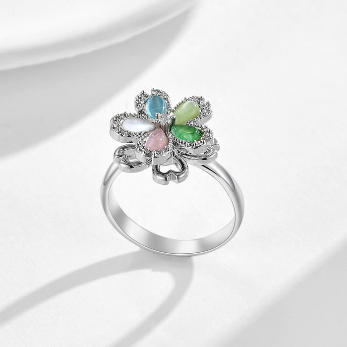 Wholesale copper micro-painted colored five-petal flower rings