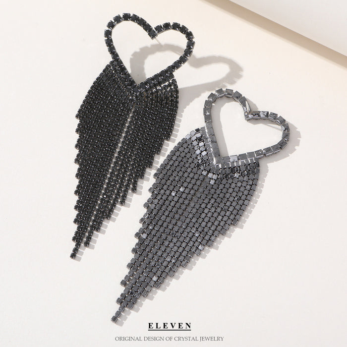 Exaggerated Rhinestone Tassel Earrings - Bold Long Dangles for a Chic Look