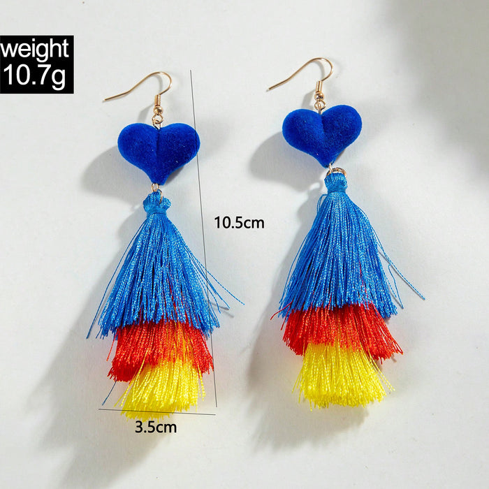 Bohemian color matching tassel earrings peach heart holiday style earrings