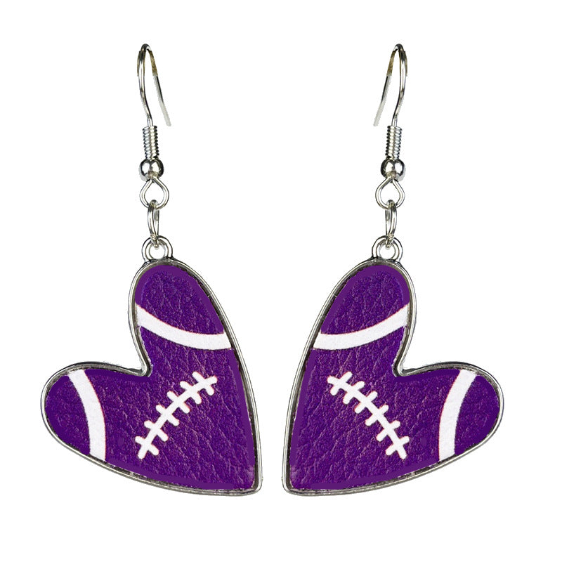 Football Heart Leather Earrings with Multicolor Football Mom Design