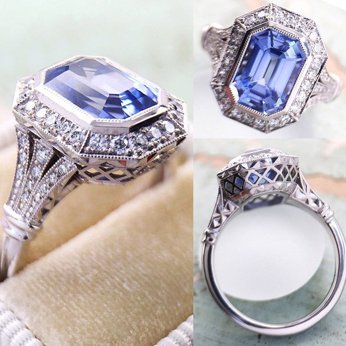 Royal style rich ring hexagonal blue metal ring