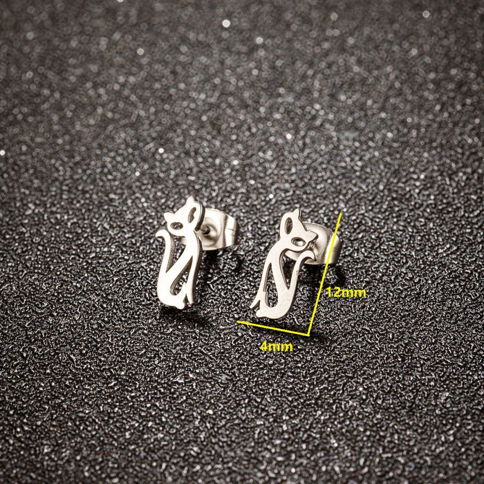 Cat Design Stainless Steel Stud Earrings - Creative and Fashionable Animal Jewelry