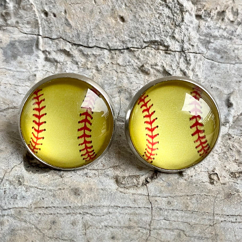 Vintage Glass Sports Earrings with Basketball, Baseball, Softball, and Volleyball Designs