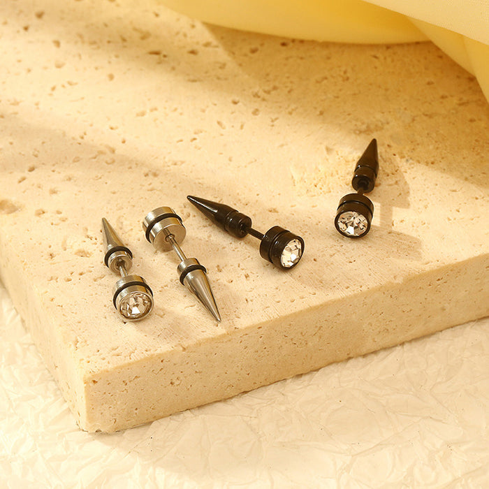 Simple diamond-studded cone earrings, trendy and versatile stainless steel earrings