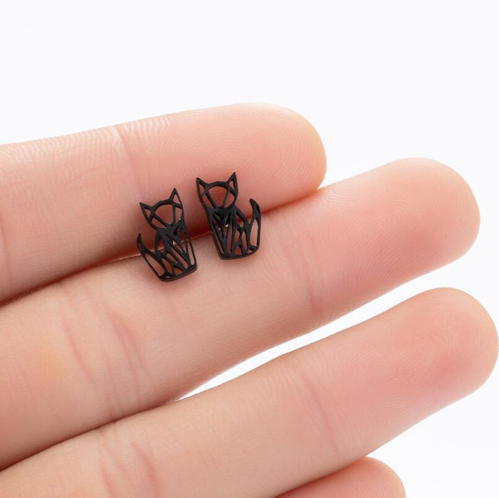 Fox and Cat Stainless Steel Hollow Earrings - Cute and Vintage Animal Jewelry