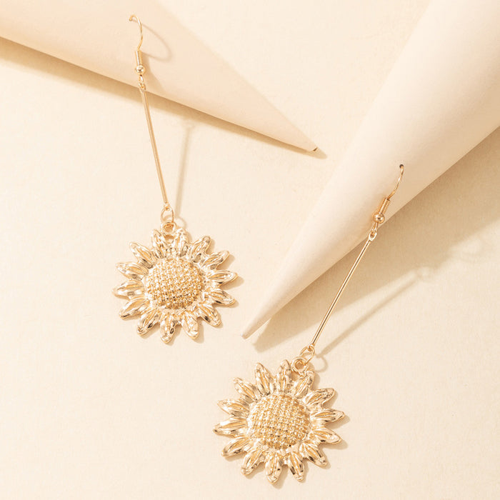 Alloy sunflower ear hook geometric flower earrings