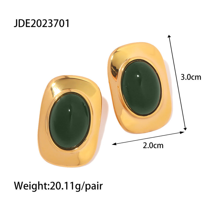 Retro Luxury 18K Gold Oval Earrings - Fashionable Titanium Steel Jewelry