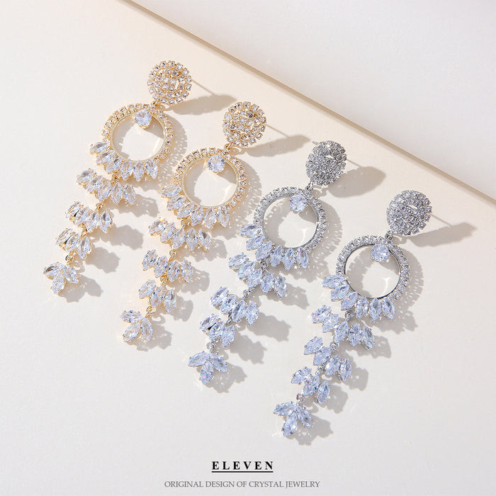Colorful Zircon Fan Earrings - Heavy Rhinestone Dangles for Fall and Winter