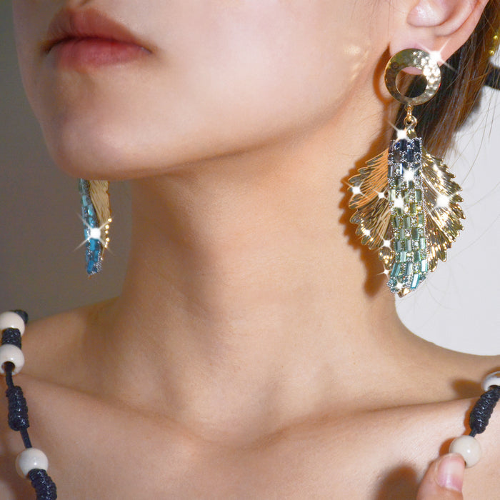 Colorful Feather Tassel Earrings - Exaggerated Rhinestone Dangles for Fall and Winter