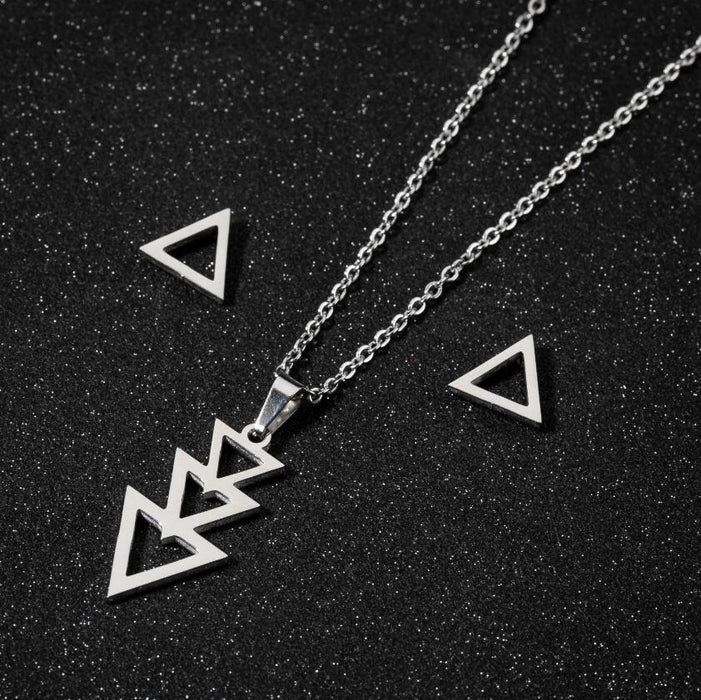 Love heartbeat electrocardiogram earrings necklace set, geometric star moon triangle pendant jewelry