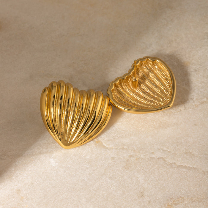 18K Gold Plated Stainless Steel Heart Stripe Earrings - Trendy Heart-Shaped Line Titanium Steel Jewelry