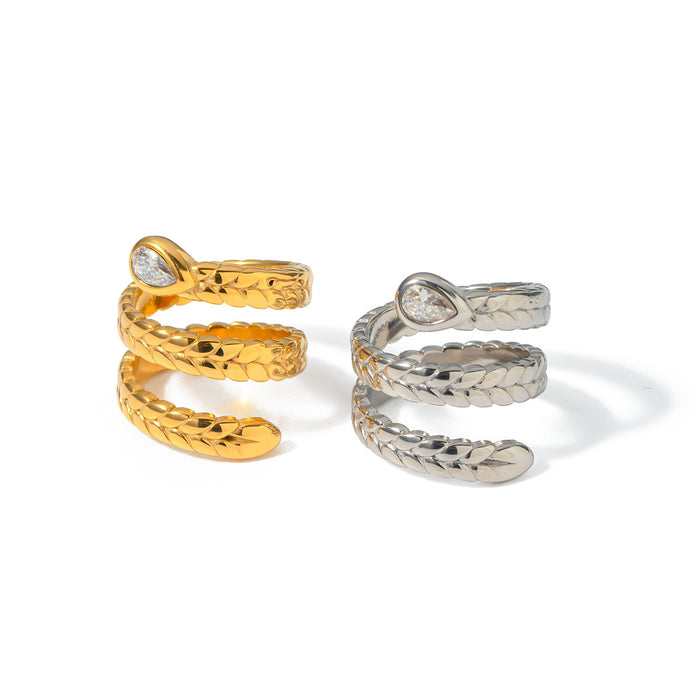 Anillo de oro de 18 quilates con circonitas estilo serpiente: tendencia de moda europea