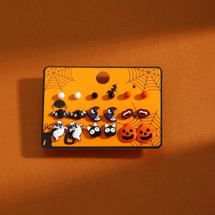 Wholesale Halloween Cartoon Stud Earrings Set - Spooky Pumpkin, Ghost & Bat Alloy Earring Multipack for Women